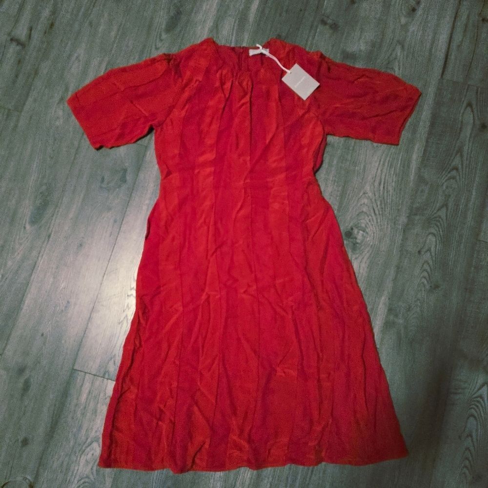 Everlane The City Stripe Ruched Dress in Haute Red NWT Size 14 - Picture 4 of 8